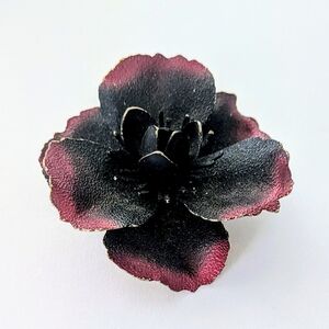 Vintage WEISS Signed Black & Burgundy Large Dimensional Flower Brooch 3"